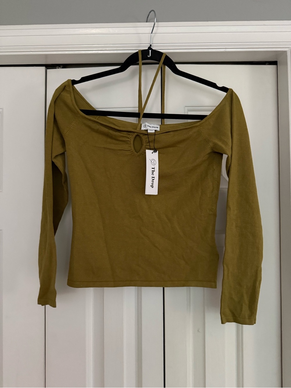 Olive Green Long Sleeve Off-Shoulder Top